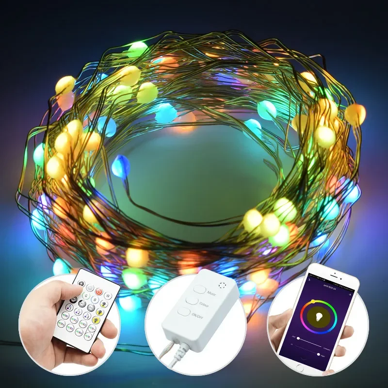 魔法のようなled-usbクリスマスフェアリーライト、スマートガーランド、ディスコボール、alexa対応、音楽同期機能、アプリ操作、リモコン付き。新年や結婚式の装飾に最適。