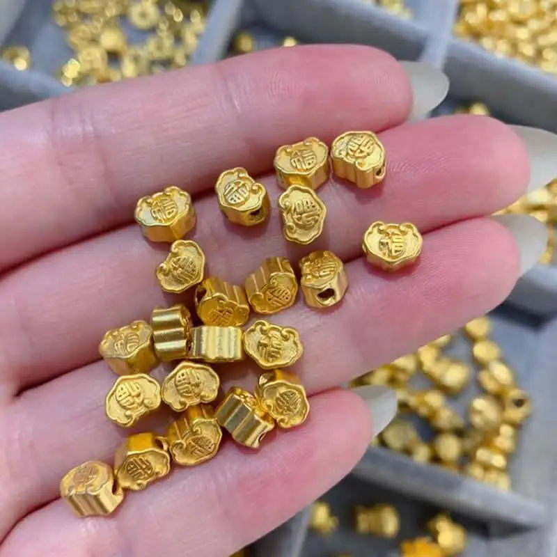 New Arrival 24K Yellow Gold Beads 3D Gold FU Lock Beads Children Gift 1pcs