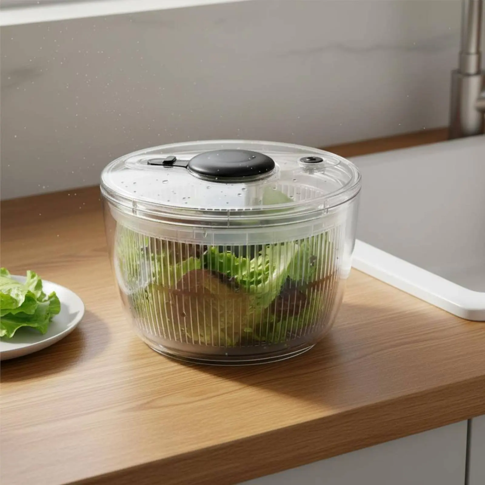 

Manual Salad Drier Quick Draining Push Pump Salad Drier Food Processing Tool Easy to Clean Kitchen Gadget