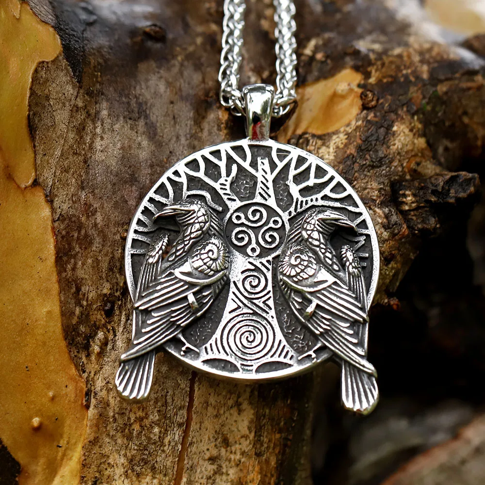 New Norse Viking jackdaws tree of Life and Raven pendant Necklace Crow Viking Amulet Vintage Eagle Men Chain free shipping