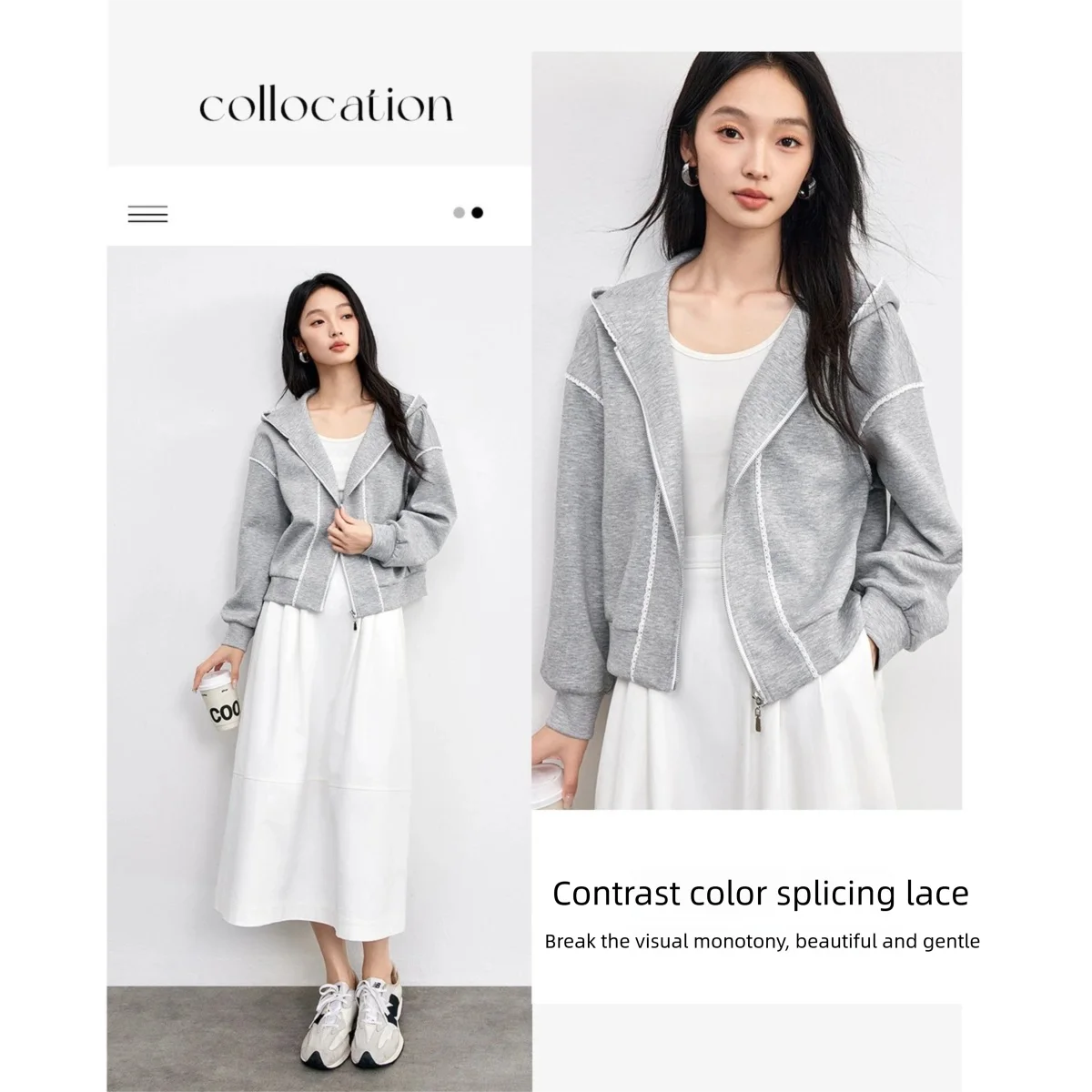 SENTUBILA Donna Giacche corte con cappuccio 2025 Autunno Sport Cappotti larghi a maniche lunghe Capispalla casual a contrasto di colore 153WG8813