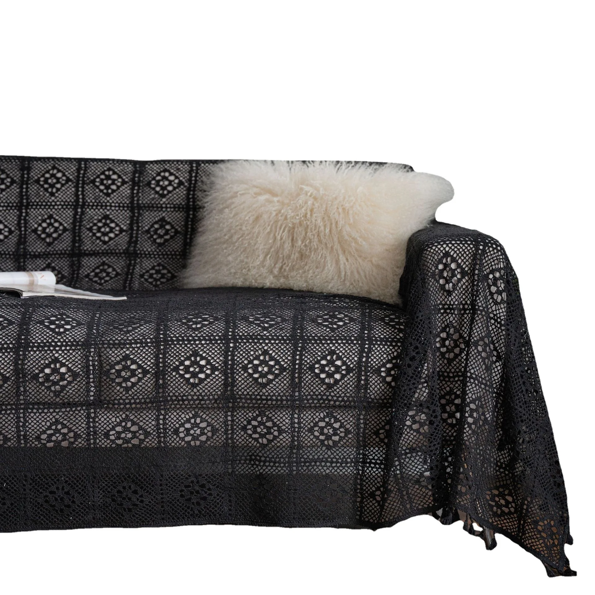 ผ้าฝ้าย Hollow Retro สีเขียวโซฟาสไตล์อเมริกันโซฟาผ้าเช็ดตัวมัลติฟังก์ชั่นผ้าเช็ดตัว Recliner ผ้าห่มฝุ่น