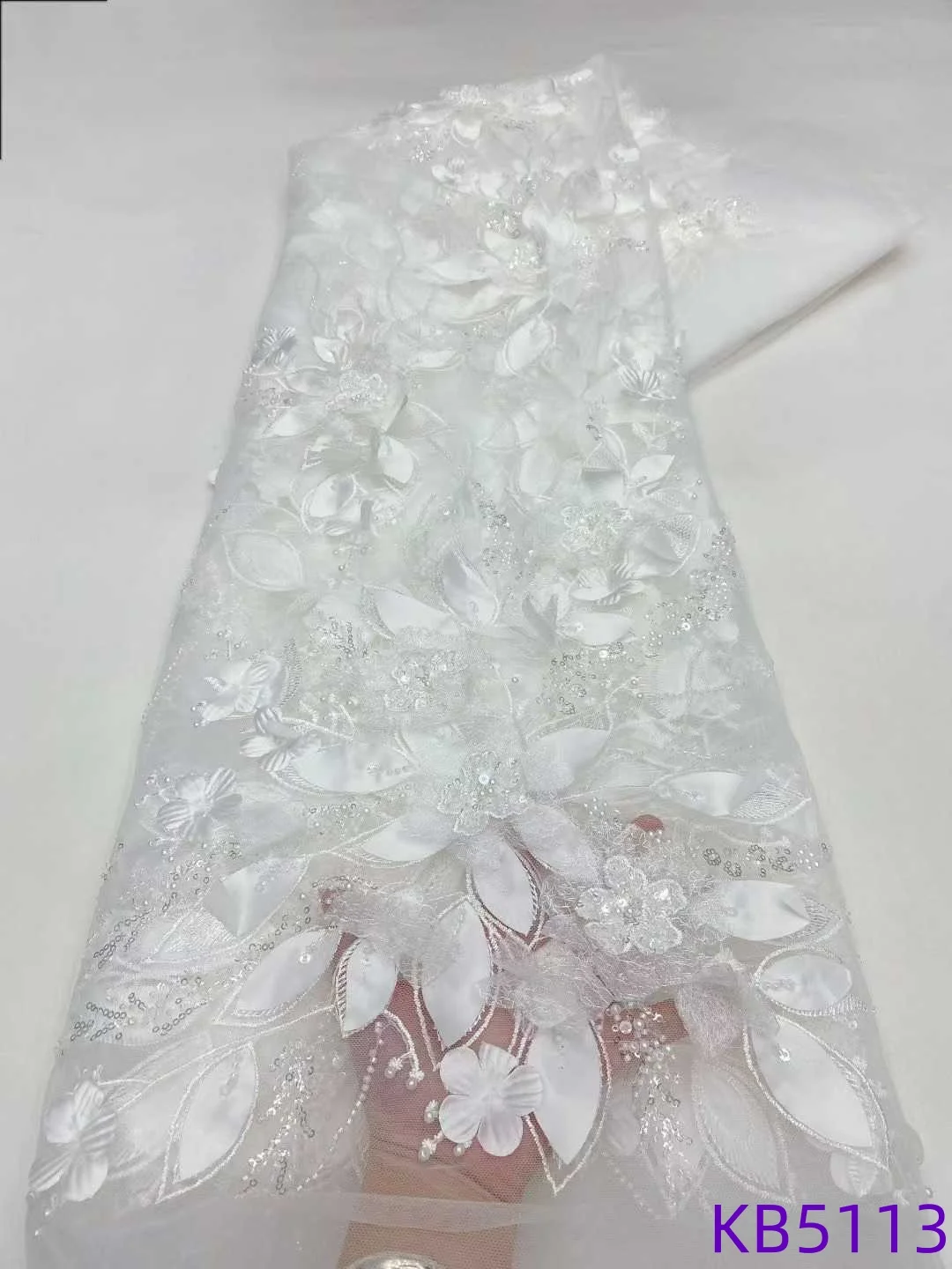 5 ياردة الوردي الأفريقي ثلاثية الأبعاد زهرة الخرز أقمشة الدانتيل النيجيري السماء الزرقاء تسلسل تول الدانتيل الخرز لفستان حفل الزفاف KB5113