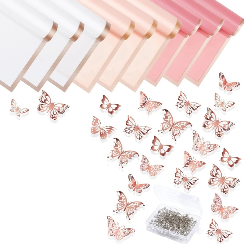 

PWS Wedding Corsages Set 100Pcs Bouquet Wedding Pins 48Pcs 3D Rose Gold Butterfly Wall Decor 15 Sheet Flower Wrapping Paper