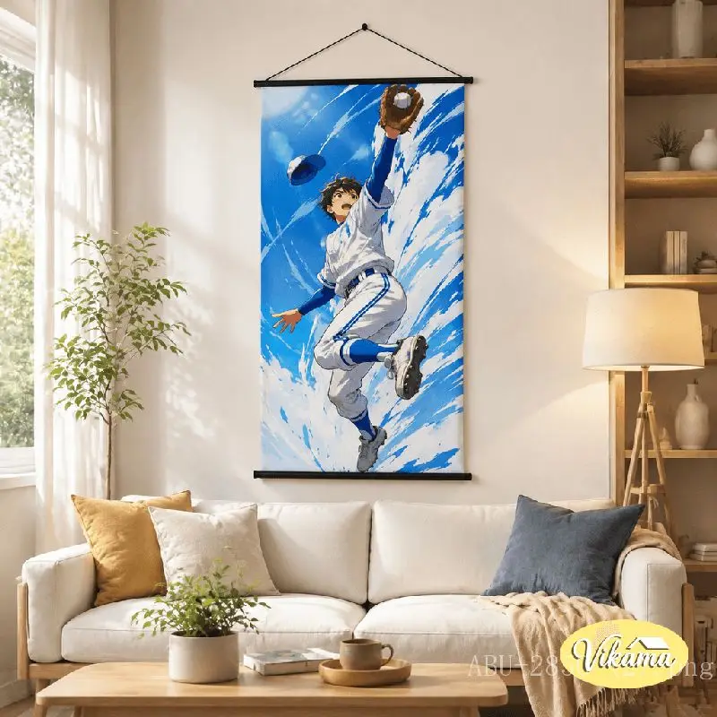 VIKAMA Anime Boy Baseball Tapestry Catcher Glove Blue Sky Sport Dynamic Art Wall Hanging Bedroom Living Room Home Decor
