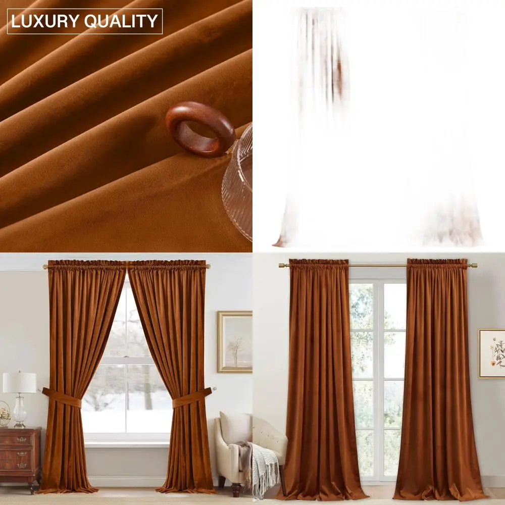 

Terracotta 96 Long Velvet Curtains for Fall, Light-Blocking Privacy Drapes, Set of 2 Panels, 52 Wide