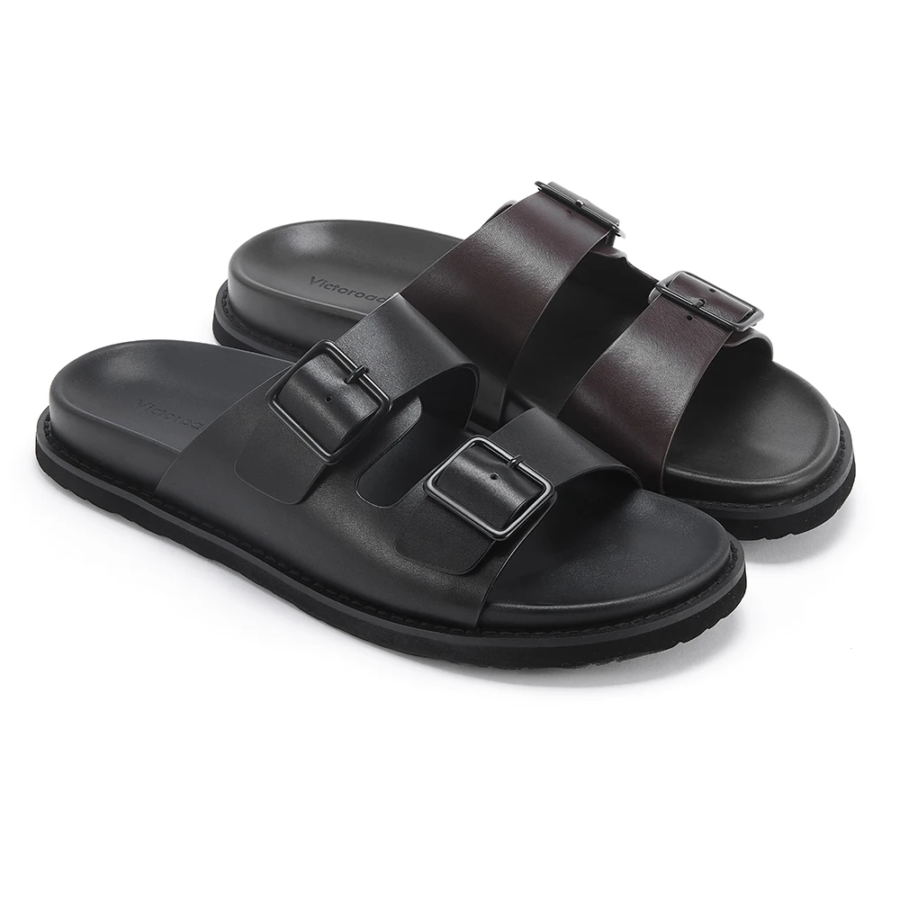 Source Factory Men's Sandals Non-slip Calf Leather Slides Men Beach Slippers Ourdoor Shoes