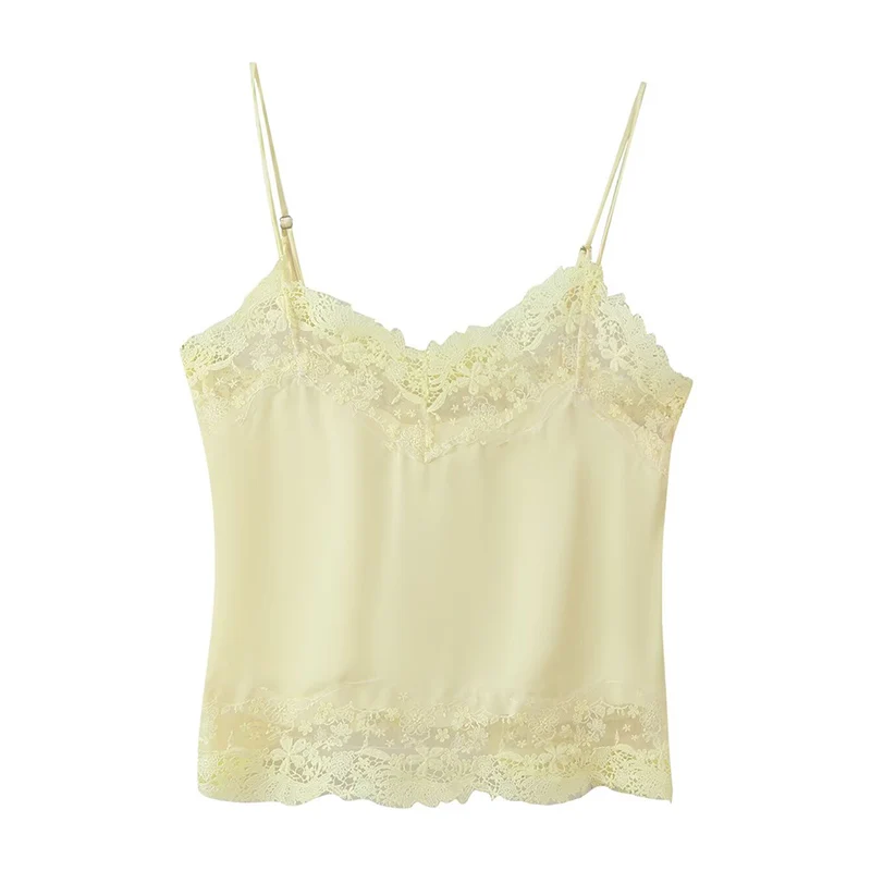 Frauen 2-teiliges Set Herbst Einfarbig V-ausschnitt Ärmellose Spitze Dekoration Halter Top + Einreiher Dünne Shorts Weibliche Casual set