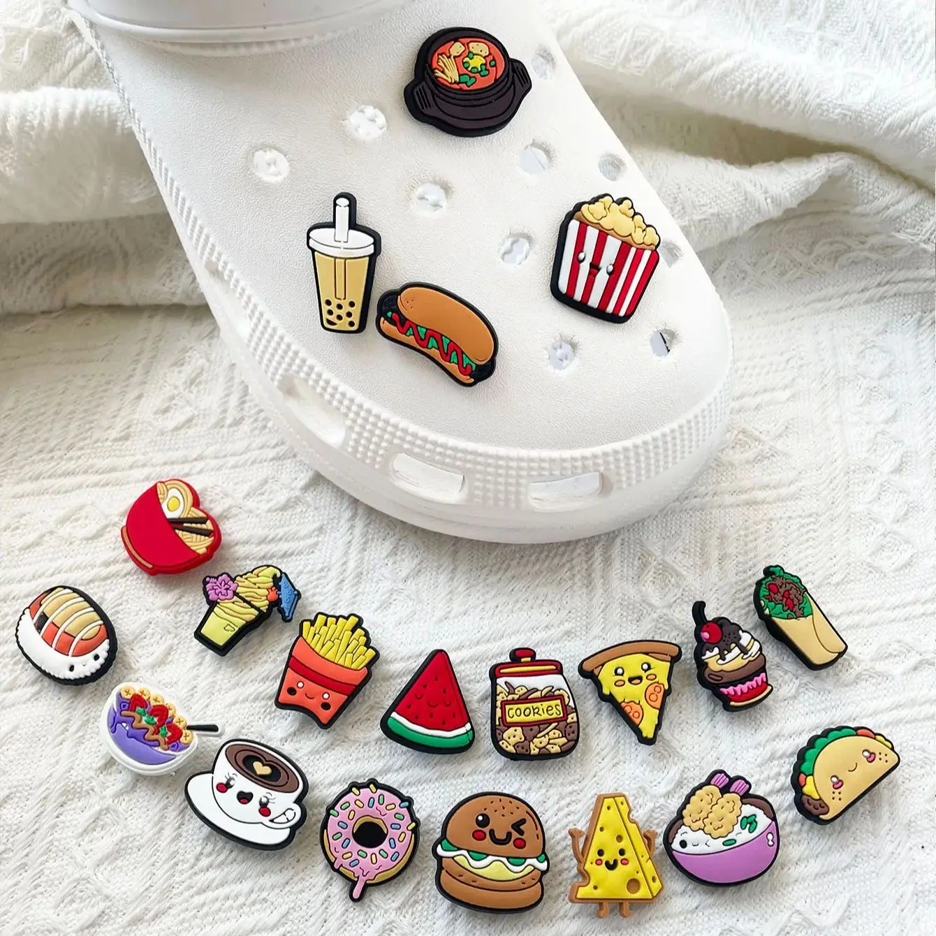 20Pcs Food Hamburger Donut Series Shoe Charms For DIY Premium Quality Charms Shoe Decoration Accessories Bubble Slides Sandals
