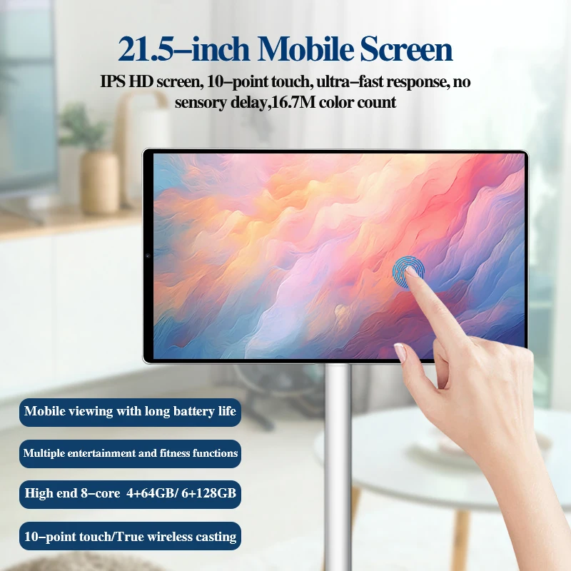 Portátil LCD Touch Screen TV com tela de toque recarregável, Android 13, 4G + 64G, Fornecedor verificado, 21.5 Polegada, Branco