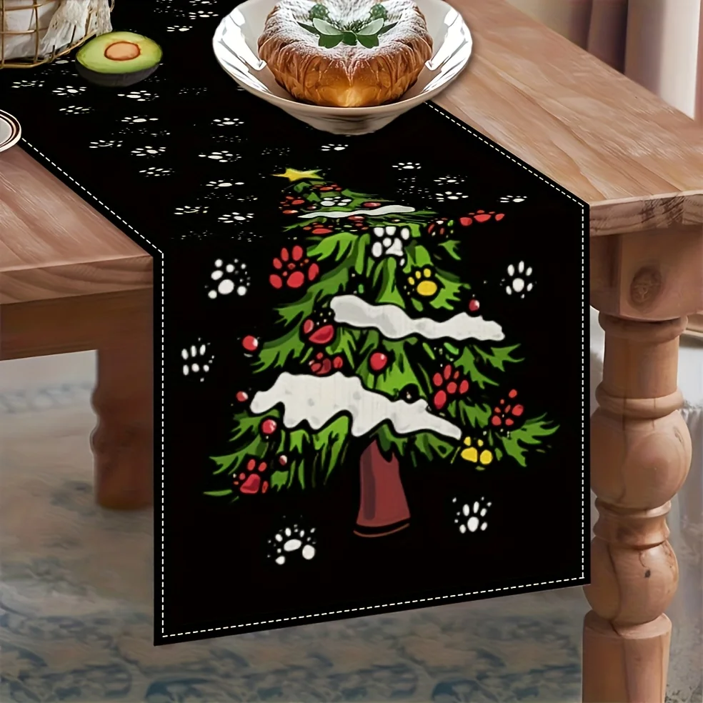 VIKAMA Christmas Table Runner Christmas Tree Design Decorative Table Runner Dining Room Kitchen Table Top Decoration