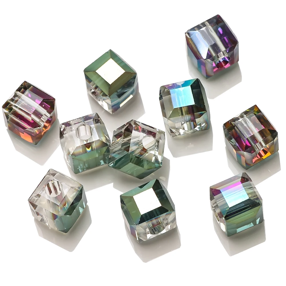 20 Pcs 10mm Faceted Crystal Glass Cube Beads Big Hole Square Beads For Crafts Making DIY Jewelry Accessories Wholesale In Bulk