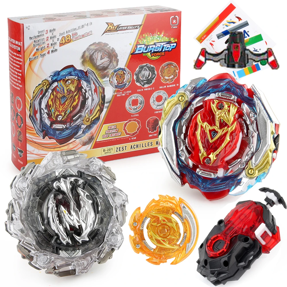 Bey Burst DB B-201 Zest Achilles Customized Set Blade Toy Gyro Spinning Top Metal Battle with Launcher for Kids Children Boys