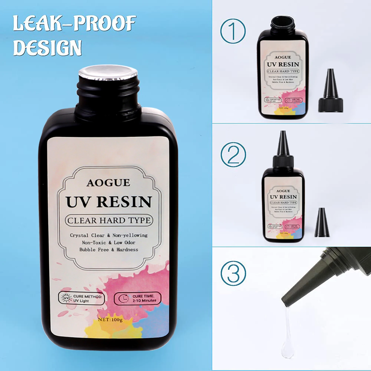 100/200/300g UV Resin Hard, Crystal Clear UV Cure Epoxy Resin UV Transparent Solar Activated Glue for Jewelry Making Fast Curing