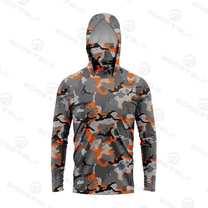 Men’s Camouflage Outdoor Fishing Shirt Quick-drying Breathable Anti-mosquito Jacket Long-sleeve Hooded Fishing Clothing