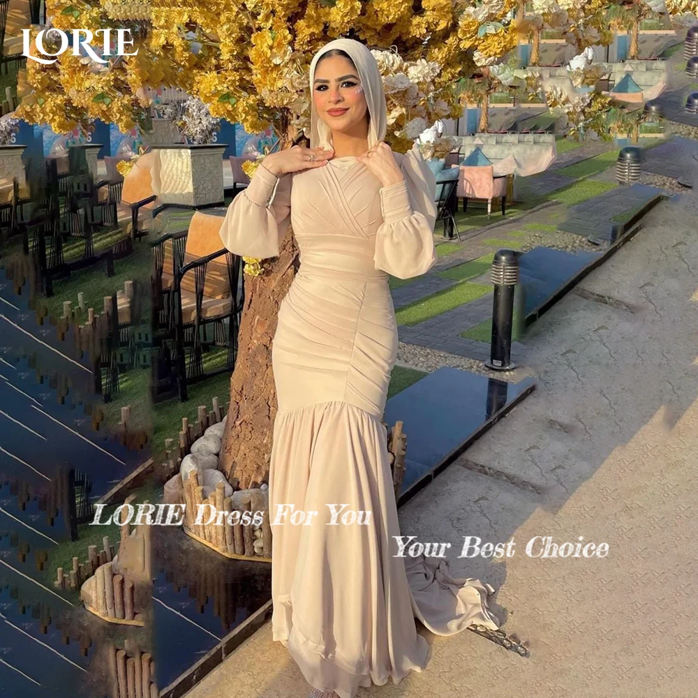 ローリーハイカラーアラビアイブニングドレス光沢のあるスパンコールフロアレングス長袖マーメイドプロムドレスプリーツパーティードレスカスタマイズ