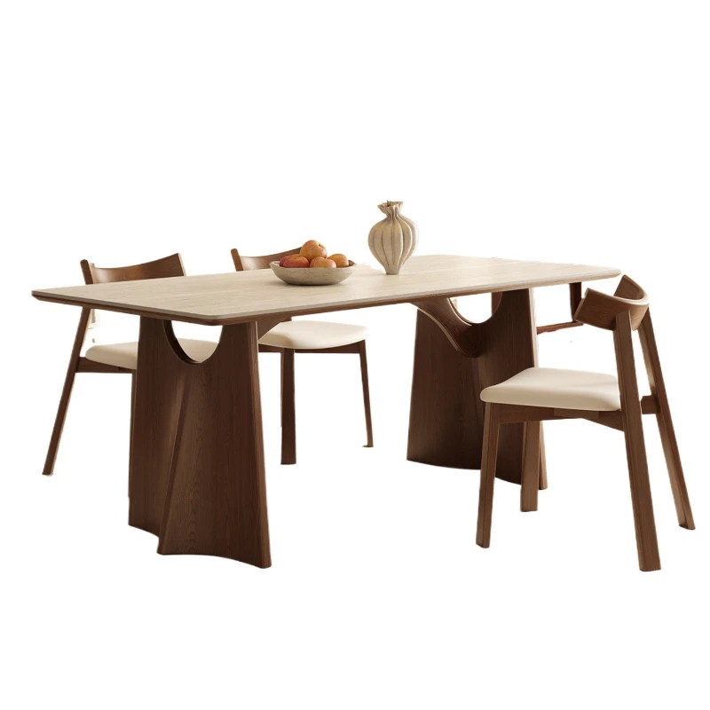 Medieval solid wood rock slab dining table household small apartment new ash retro rectangular square table