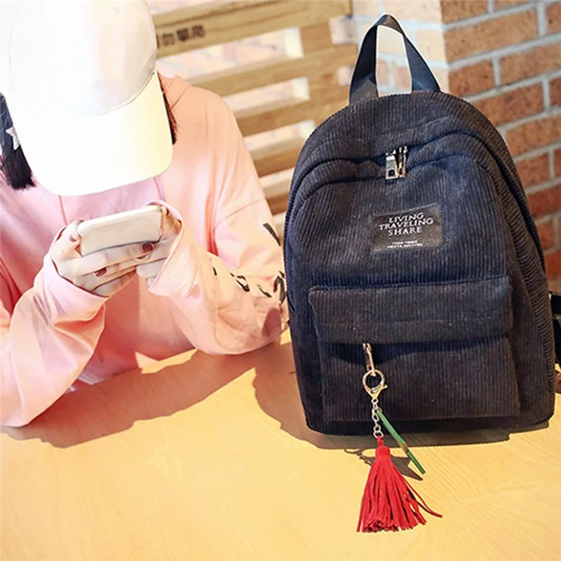 Retro Women Backpack Fashion High School College Students Book Bag Simple Corduroy Female Backpacks Large Capacity Bags Rucksack