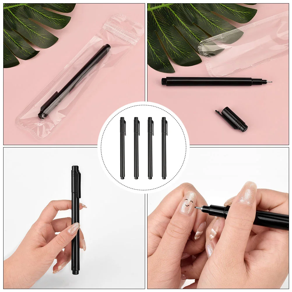 

4 Pcs Tools Nail Art Pen Manicure Drawing DIY Pens Accessory Painting Black Woman