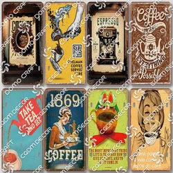 Drink Coffee Tea Plate Metal Tin Signs Retro Coffee Tea Time Metal Plaques Cafe Kitchen Garden Living Room Wall Art Decor