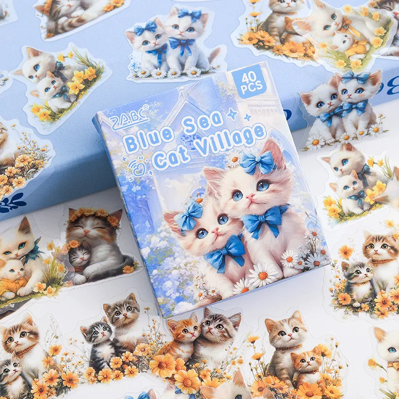 

Journamm 40 Pcs Cute Cat Stickers PET Materials DIY Scrapbooking Art Collage Junk Journal Planner Decor Diary Kawaii Stickers
