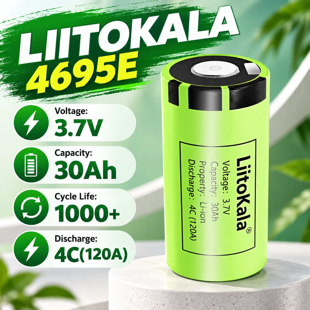 4695E 30Ah 3.7V 4C Discharge Lithium Rechargeable Battery for DIY Automotive Ignition, Energy Storage and Inverter Applications