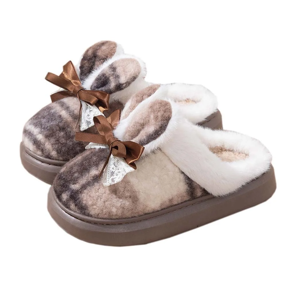 

Мягкие хлопковые тапочки в клетку с заячьими ушками, пушистые шлепанцы с бантом, зимние теплые тапочки, утепленная домашняя хлопковая обувь из ЭВА, женская обувь