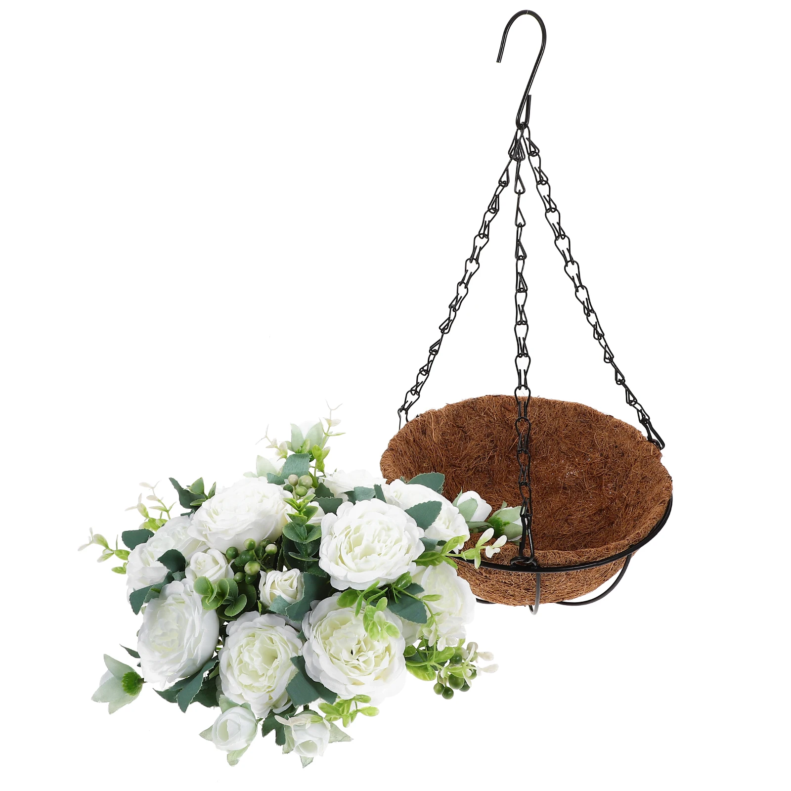 

Artificial Basket With Flowers Lifelike Fake Hanging Plants Outdoor Decor Wall Hanging Flower Wreath Lightweight Coir