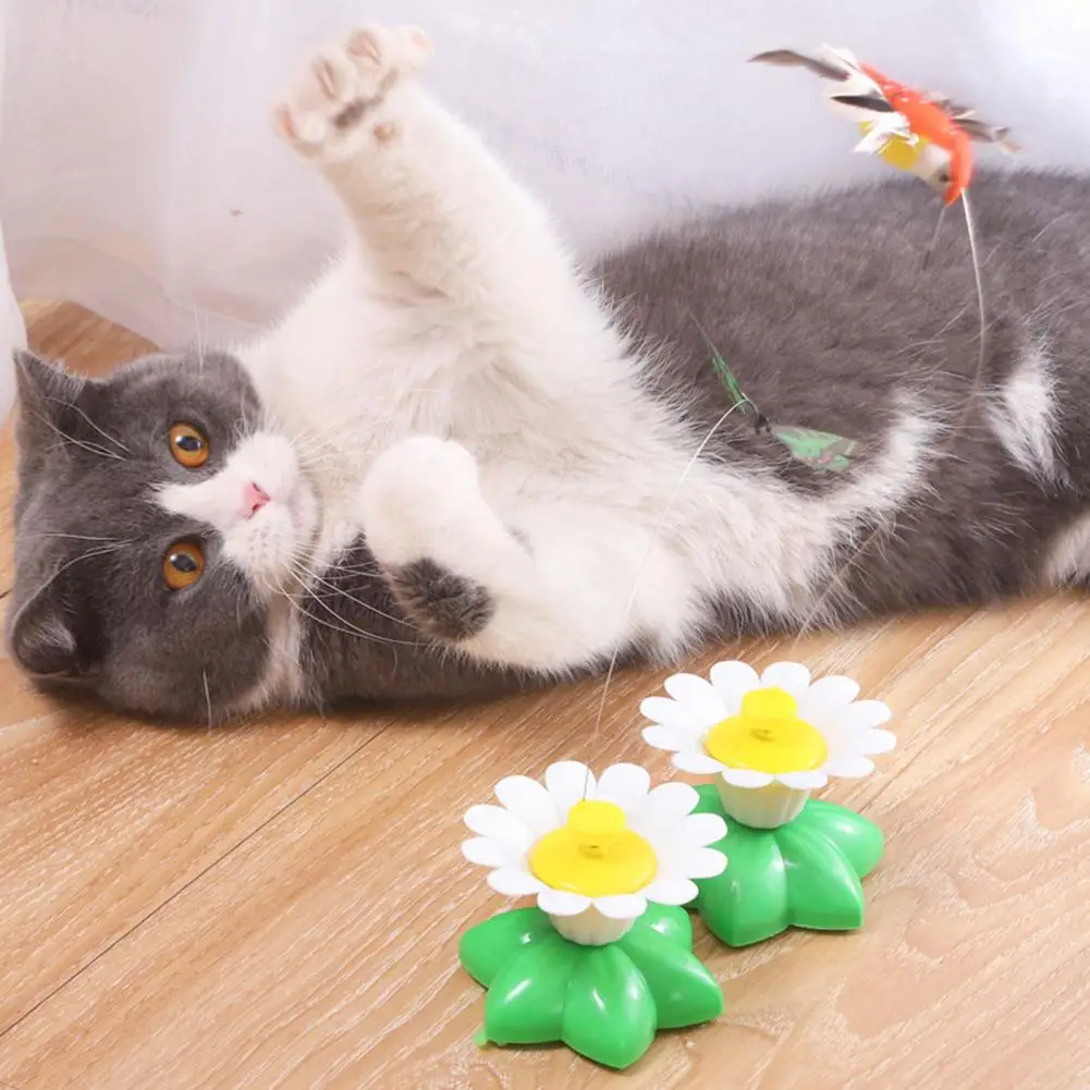 360度回転するインタラクティブな猫のおもちゃ,鳥,蝶,花,ペット用品,子猫