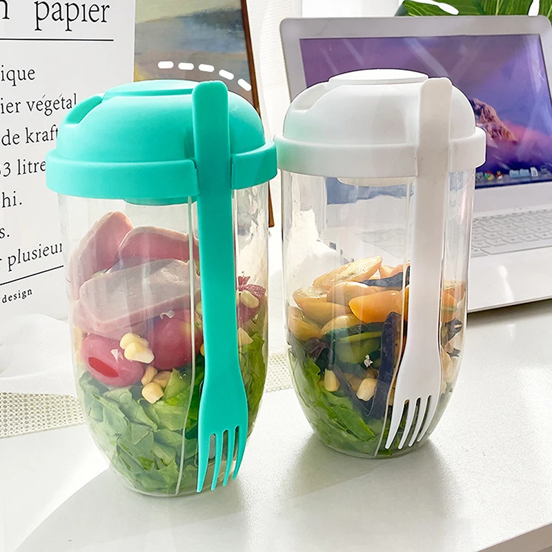 1pc  1L Portable Kids Breakfast Salad Cup With Fork School Lunch Box Food Storage Box Yogurt Oatmeal Cereal Milk Cup