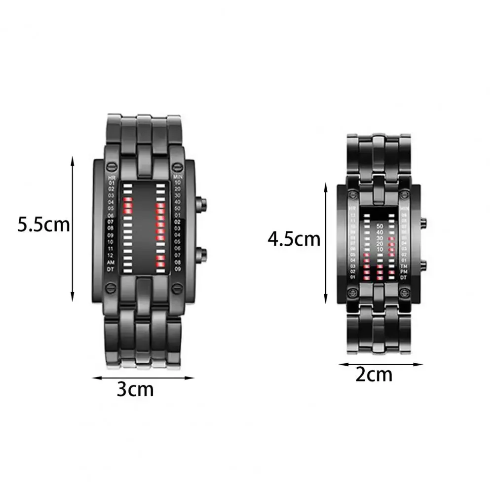 Men Women Future Technology Binary Black Stainless Steel Couple Watch Date Digital LED Bracelet Sport Watches