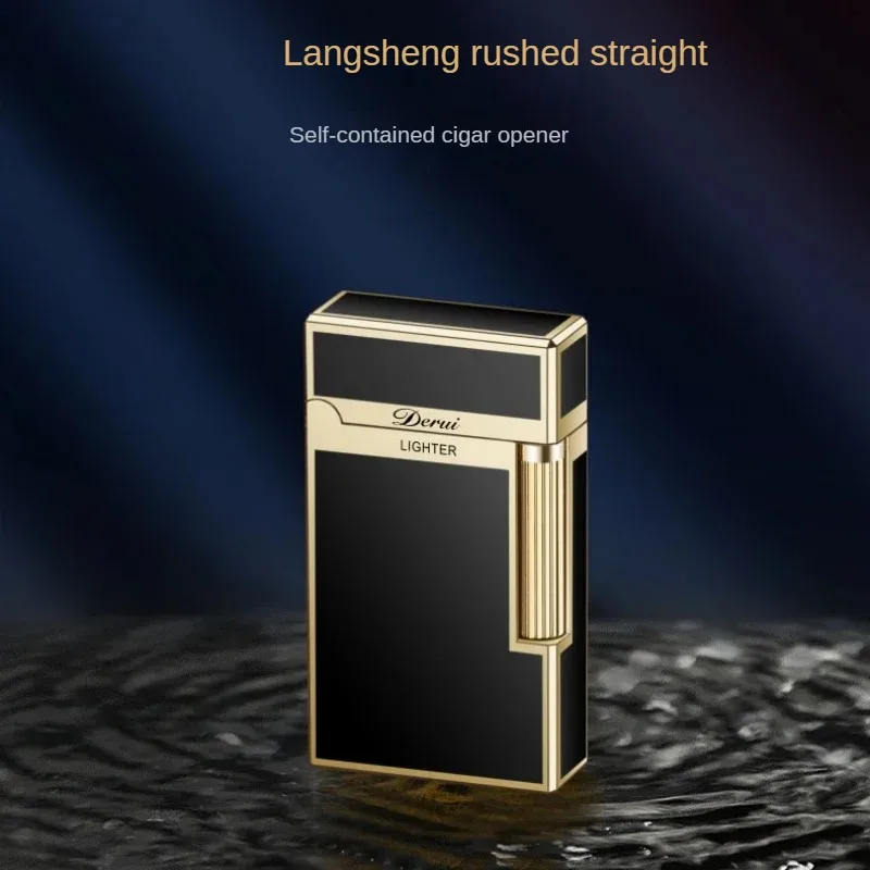 New Derui High-end Gas Lighter Creative Butane Gas Windproof Straight Metal Lighter Men\'s Fun Gift Toy Cigarette Lighter