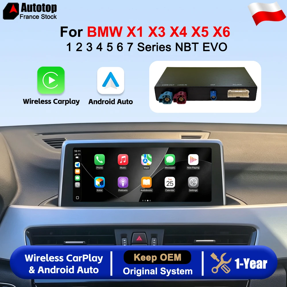 Moduł interfejsu bezprzewodowego CarPlay i Android Auto do BMW X1 X3 X4 X5 X6 serii 1 2 3 4 5 6 7 F48 F25 F26 F15 F16 F20 F30 F10 F07, system NBT EVO, dekoder do aktualizacji, adapter Carplay