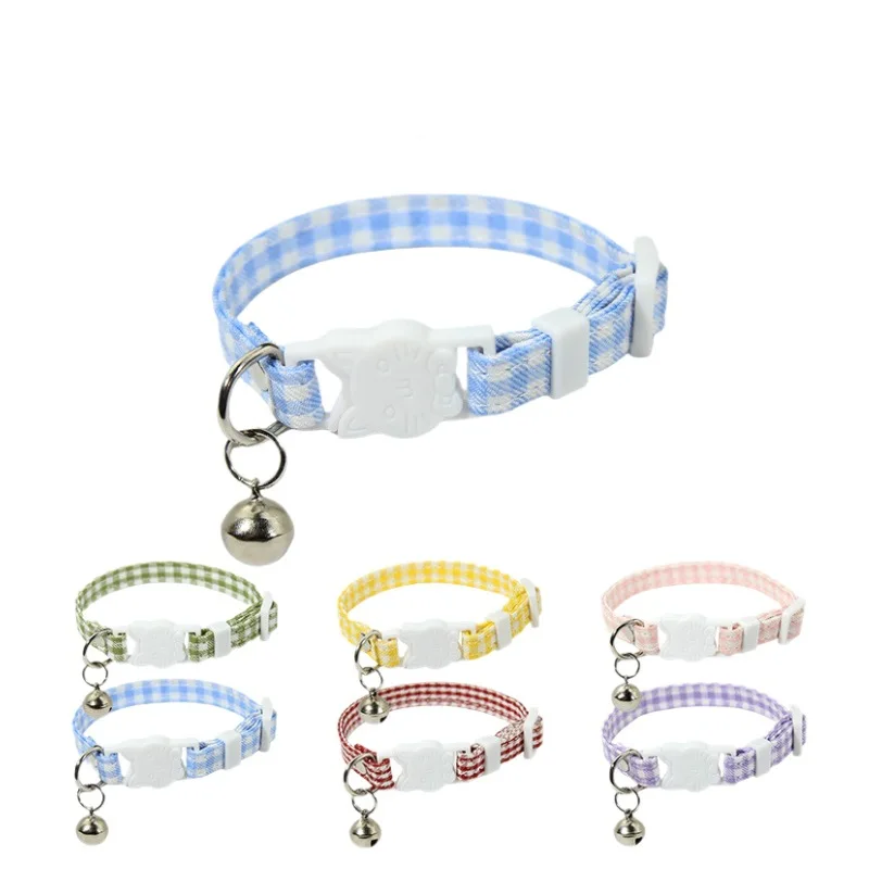 

Cat Collar,Grid Buckle Adjustable Pet Collar ,Bell Cute Little Necklace for Puppy Dog Cat Pet Supplies Accessories