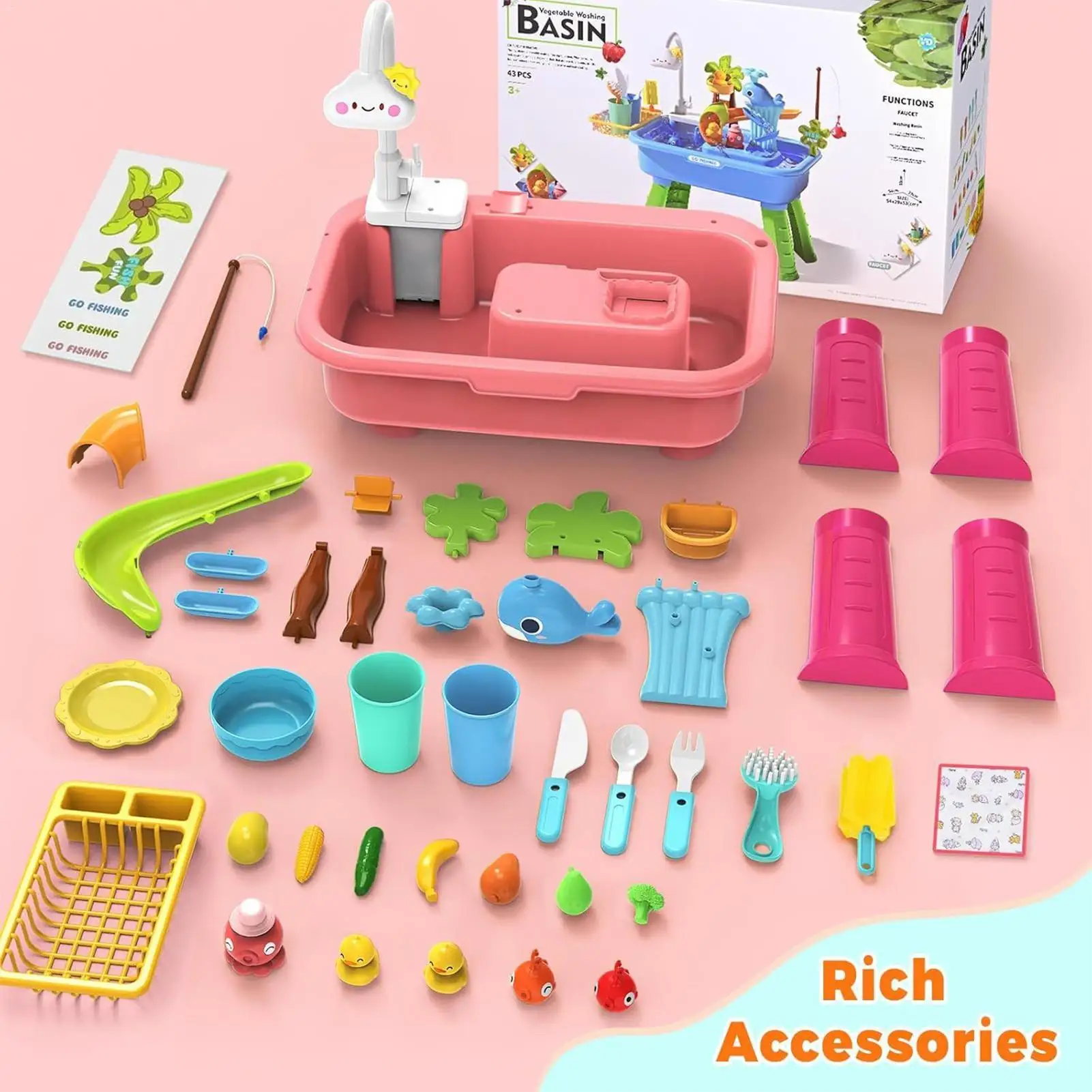

Kid Water Table 4-in-1 Sink Toy with Electric Faucet Outdoor Water Play Activity Center for Backyard Beach Camping Pretend Play