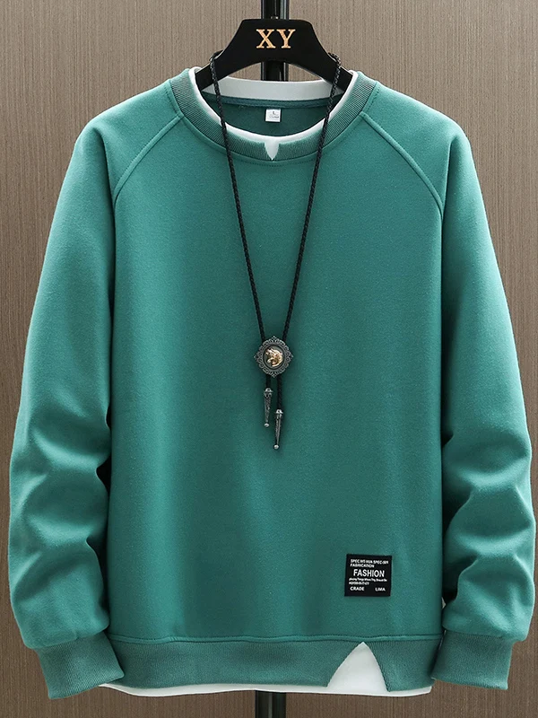 

Men's Casual round Ne Sweater Fake Two-Piece Long Sve Comfortable Loose Fit Autumn Faion Basic Sle Color