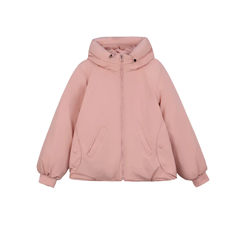 Dames Parka's met capuchon Effen gewatteerd jack Trekkoord Lange mouw Rits Rechte pasvorm Kantoor Dame Casual 2025, Herfst Winter