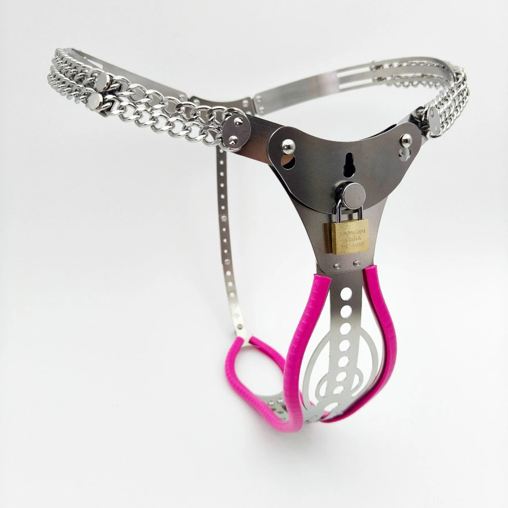 304 Stainless Steel Female Chastity Belt Anal Plug+Vagina Dildo Masturbator Strap Pants Chastity Device Gear with out lock view 2