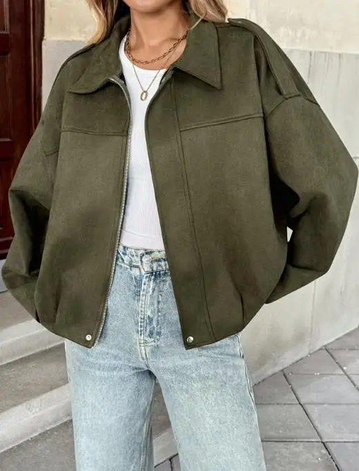 Women's Loose Long Sleeved Jacket Casual Collar Top for Autumn Winter 2025 New Fashion Outerwear