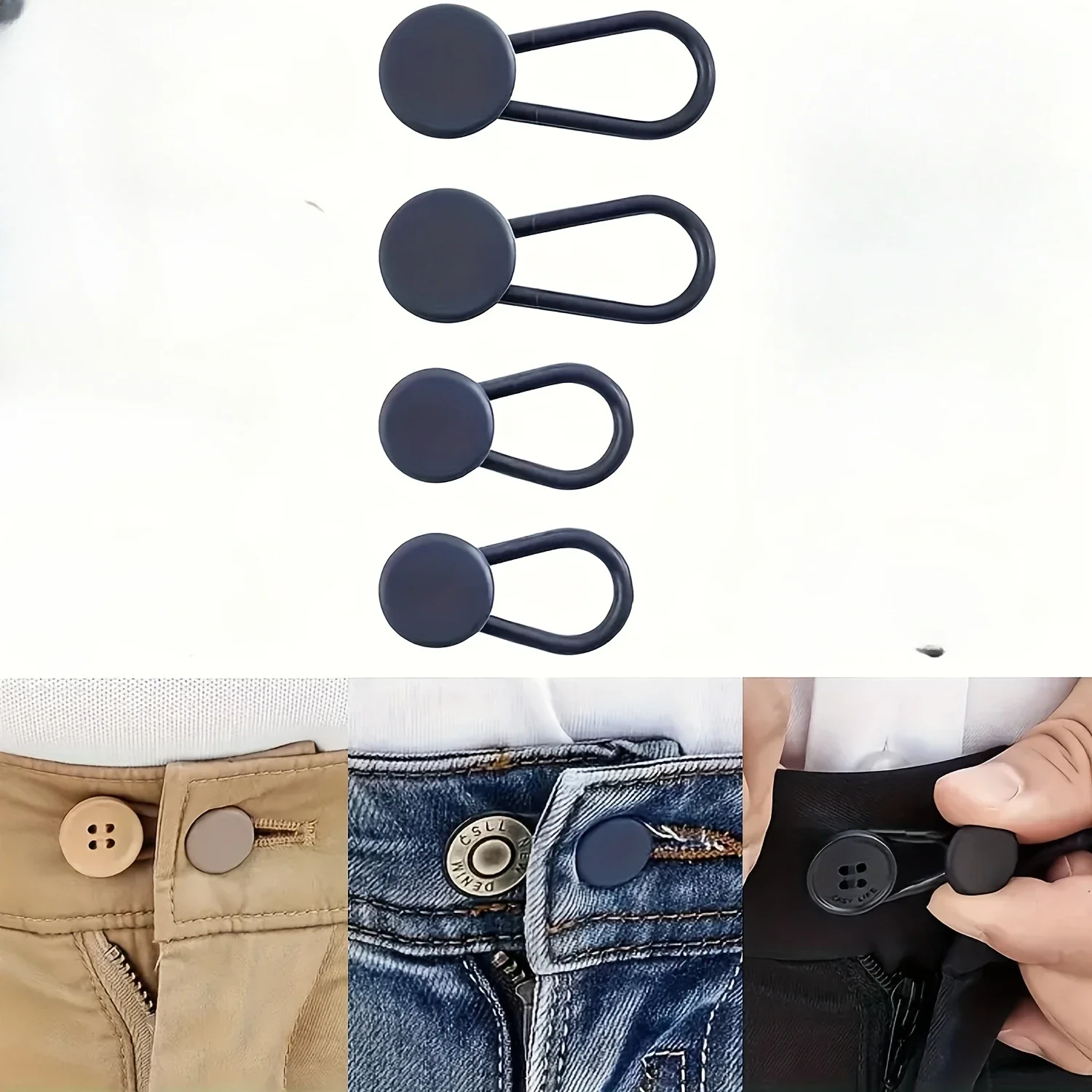 Easy-Adjust 4/12er-Pack Nähfreie Jeans-Taillenverlängerer - Verstellbare Hosenknopf-Erweiterer für 1-1,7 Zoll Mehrumfang, Unisex in Khaki/Blau/Schwarz – Detail 7