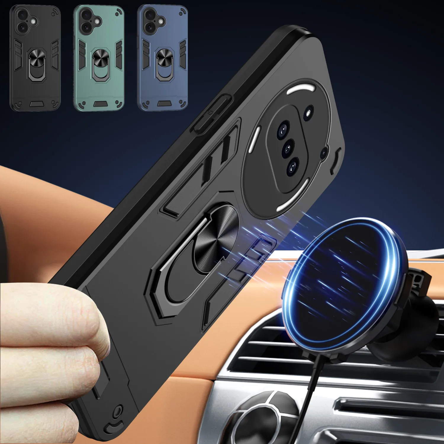 

Military Armor Shockproof Case for Nothing Phone 3a 2a Plus Protective Cover Ring Stand Holder Capa Fundas