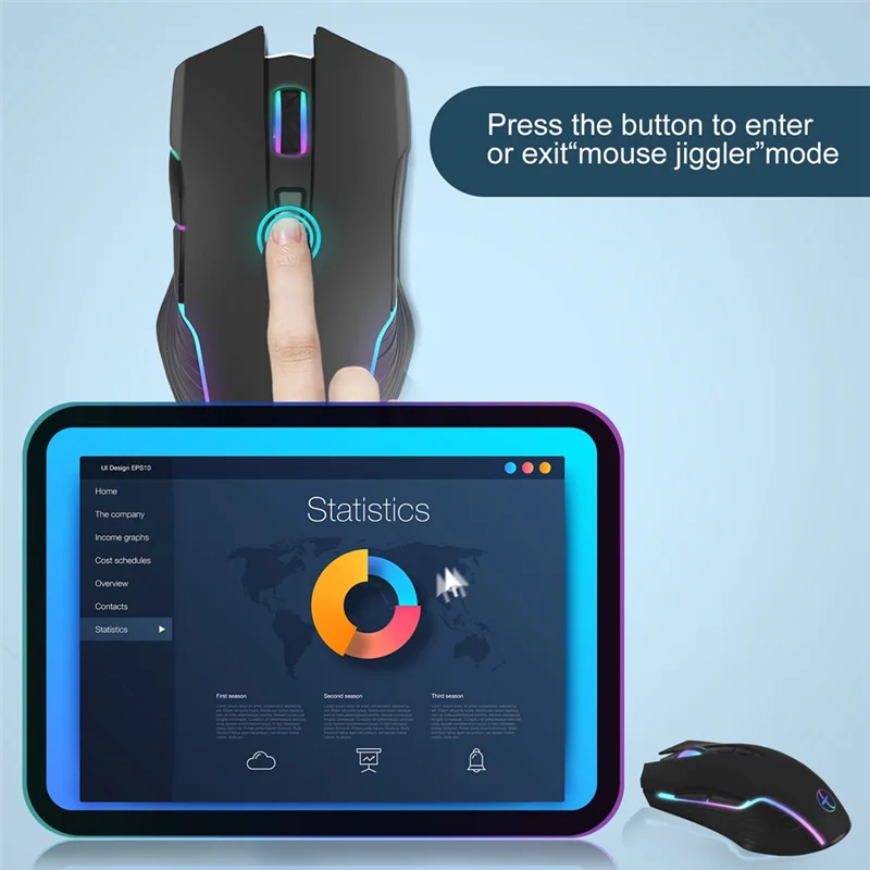 Mouse sem fio para jogos com botão ligado e desligado, Mouse óptico recarregável, Mantenha o computador acordado, Clique silencioso