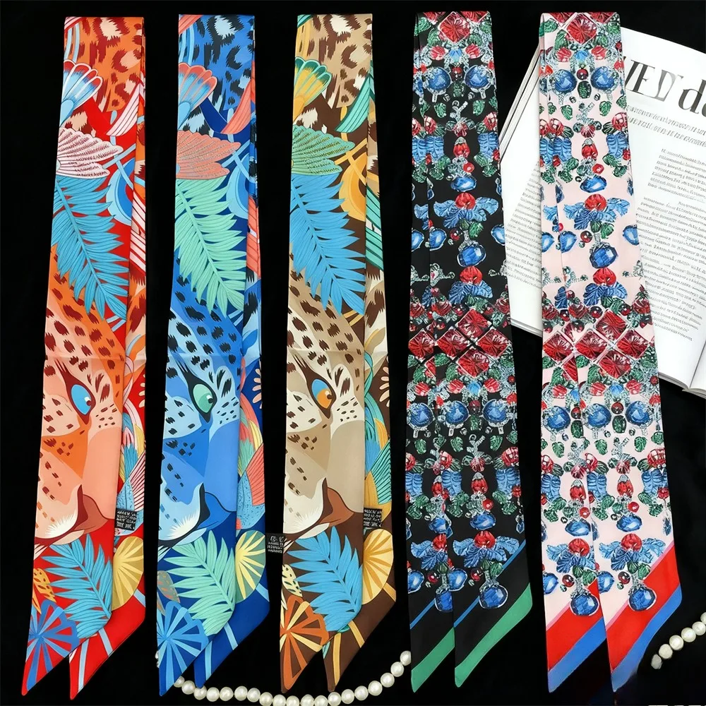 5*90cm Korean  Hot Sale Fashion Luxurious Ladies Leisure Decoration Twill Long Strip Streamer Silk Scarf Tie Bind bag Ribbon