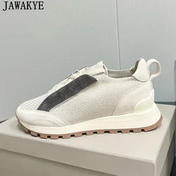 2024 Summer Knitting Flat Loafers Shoes For Woman Thick Sole Lace Up Platform Sneakers Ladies Casual Comfort Walking Shoes Woman