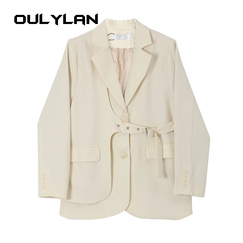 

Women Spring Autumn Design Blazers Female Loose Long Sleeves Buttons Belt Suit Coat Elegant Office Lady Streetwear Tops