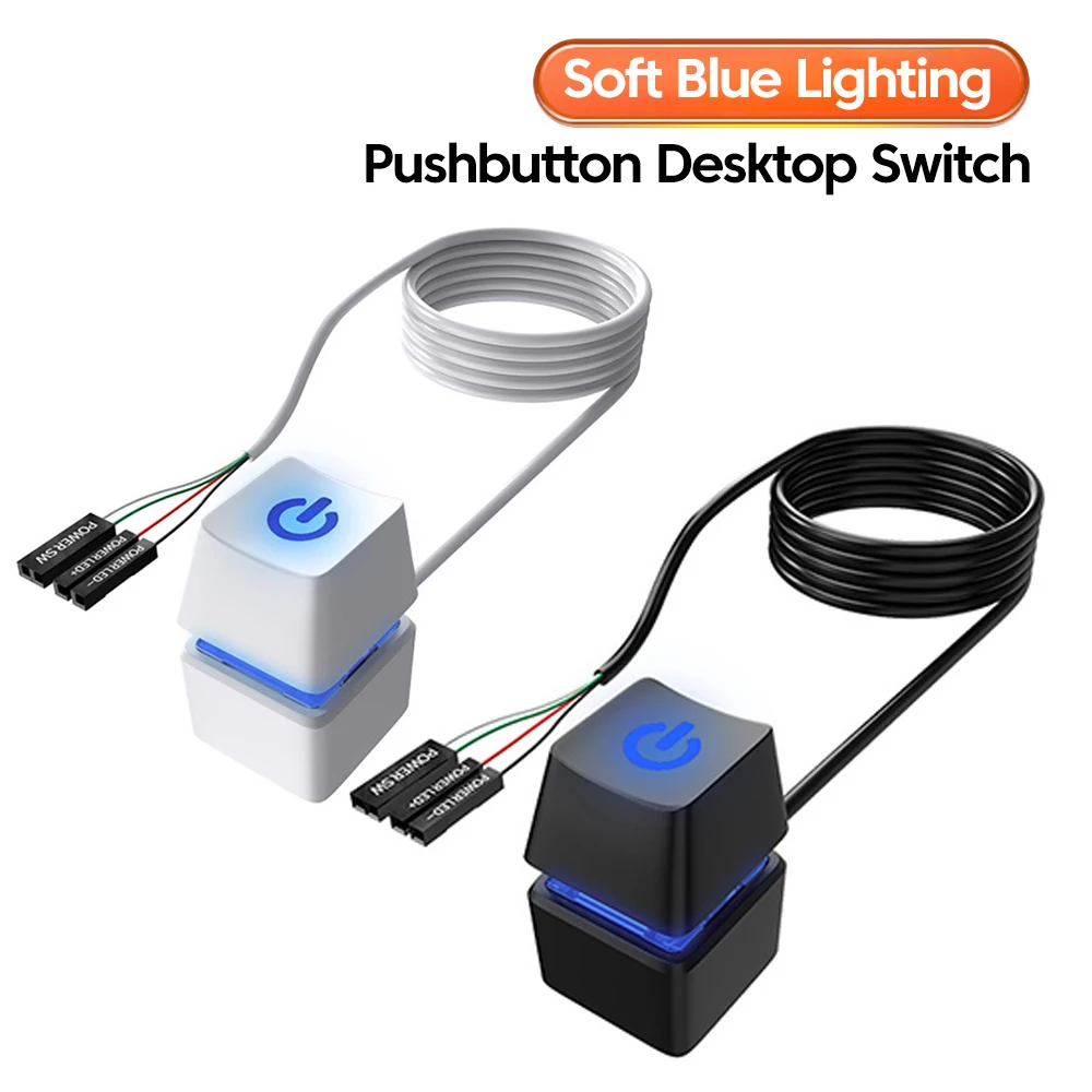 Pushbutton Computer Desktop Switch LED Light PC Motherboard External Start Power On/Off Button Extension Cable for Home Office ﻿