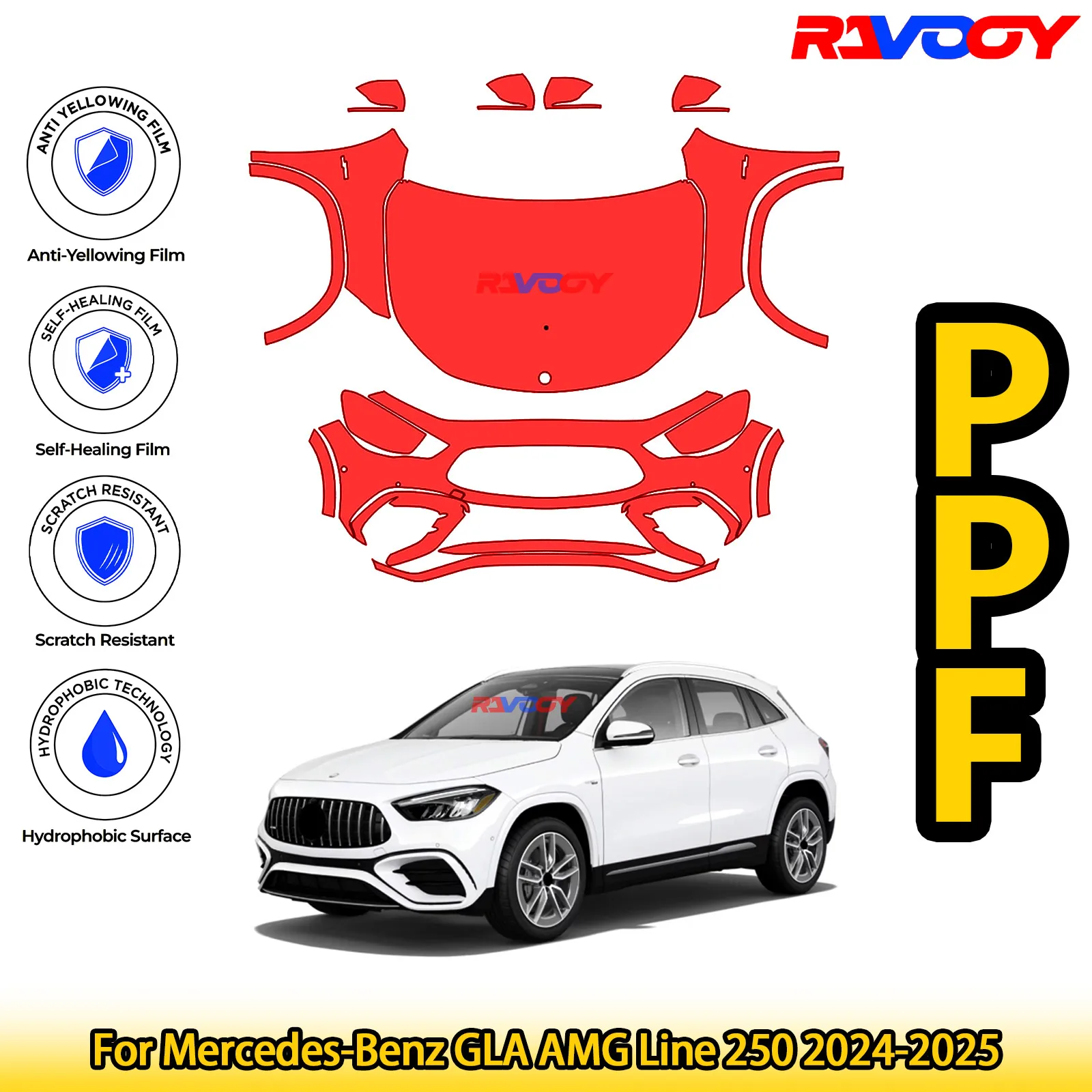 

For Mercedes-Benz GLA AMG Line 250 2024-2025 Glossy Matte Black Precut front PPF Kit Paint Protection Film