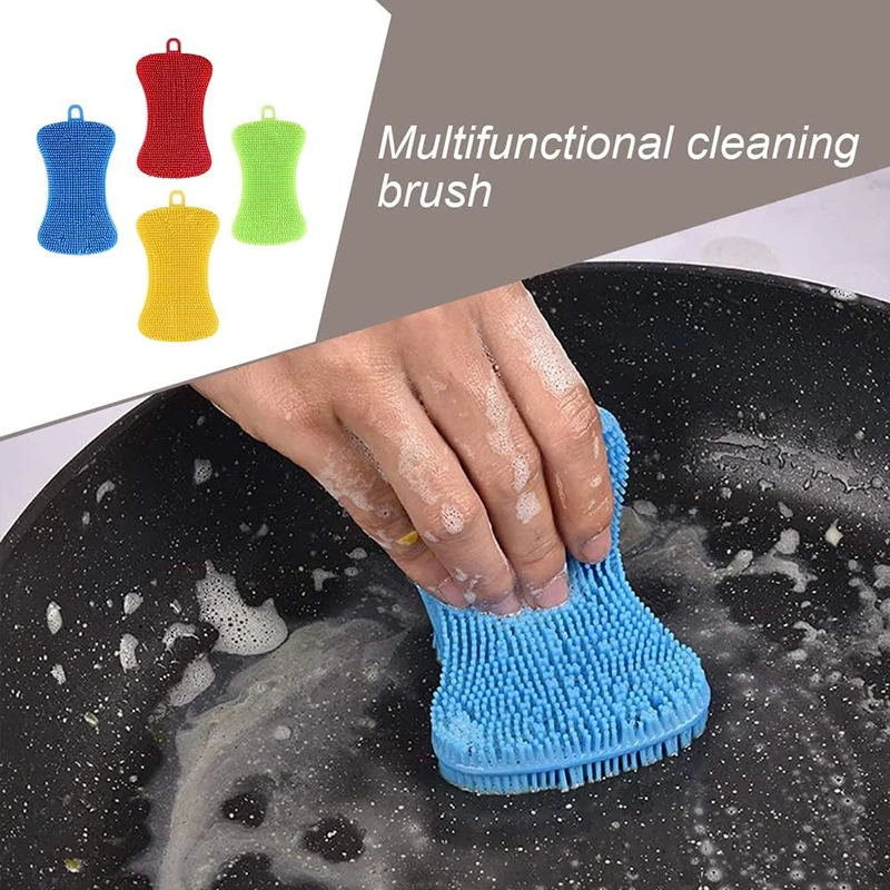 1Pcs Kitchen Cleaning Brush Silicone Sponge Dish Washing Scrubber Household Cleaning Brushes Pot Pan Sponge Scouring Pads Tool