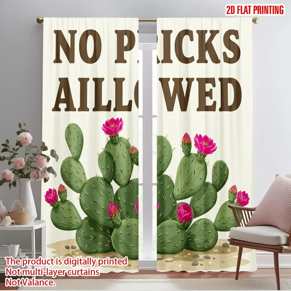 2pcs 2D flat printing Drapes Desert Cactus Blooms Polyester Without Electricity Party Decorations Use for Decorations