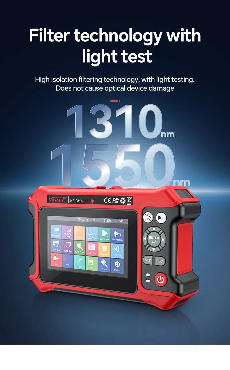 NF-9816 OTDR1310/1550nm Glasfaser 10G Dual OPM Multi-in-1 Optisches Zeitbereichsreflektometer mit OPM OLS VFL Map 6 Verkauft – Detail 5
